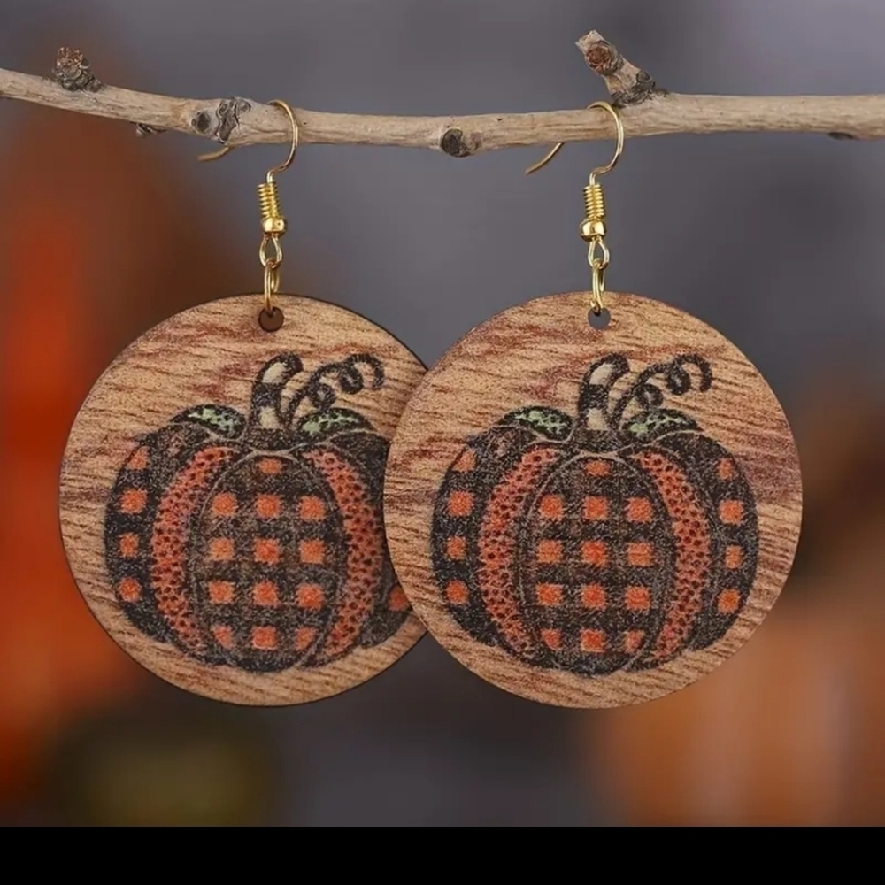 Vintage Plaid Pumpkin Pattern Earrings
